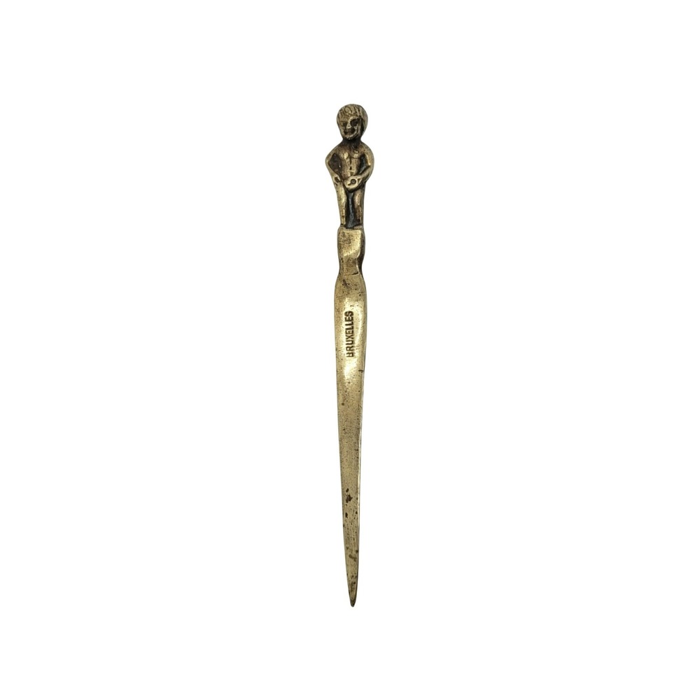 Vintage Brass Manneken Pis Bruxelles Letter Opener‎ Brussels Souvenir 5.75 inch